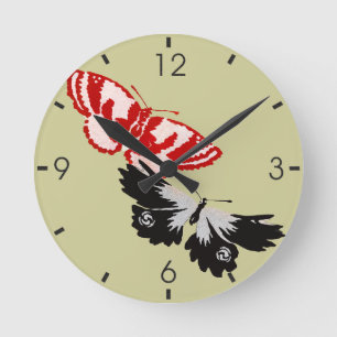 Two Vintage Butterflies Japanese Art Round Clock
