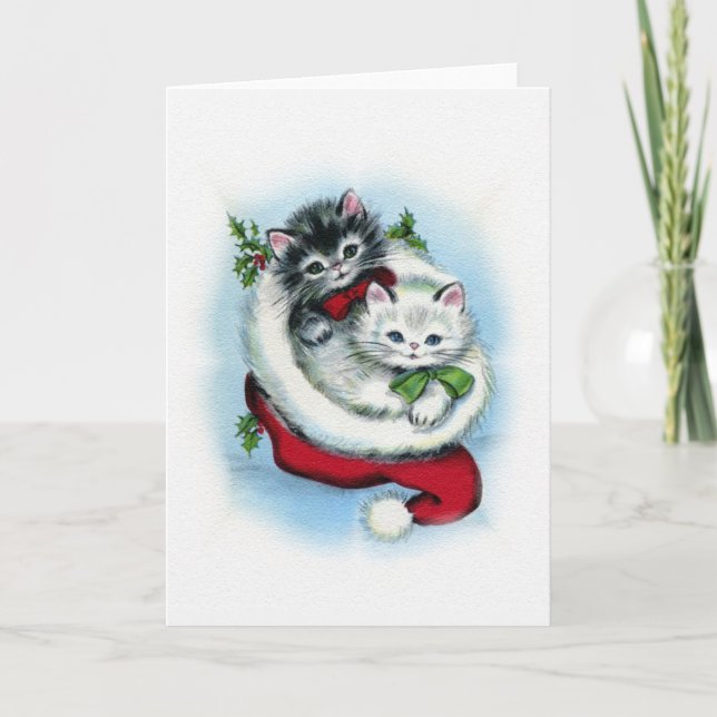 two vintage christmas kittens holiday card (Front)