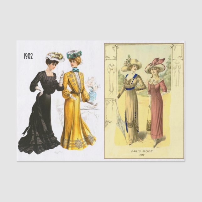 Two Vintage Edwardian Fashion Plate Decoupage  Tissue Paper (Front)