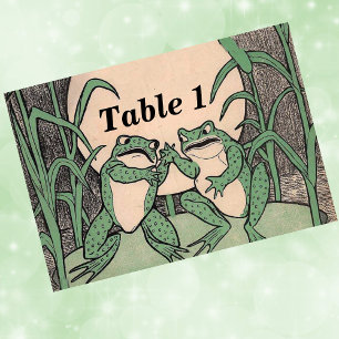 Two Vintage Funny Love Green Frogs Moon Table Number