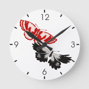 Two Vintage Japanese Butterflies Painting  Round Clock