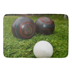 Two Vintage Lawn Bowls And Jack, Bath Mat