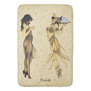 Two Vintage Retro Ladies Art Nouveau Floral Style Bath Mat