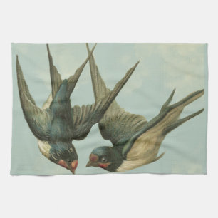 Two Vintage Swallows Tea Towel