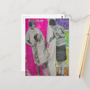 Two Vintage Women and a Girl Colourful Collage Postcard