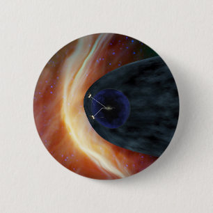 Two Voyager Spacecraft Exploring Turbulent Space. 6 Cm Round Badge