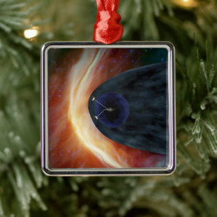 Two Voyager Spacecraft Exploring Turbulent Space. Metal Tree Decoration