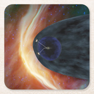 Two Voyager Spacecraft Exploring Turbulent Space. Square Paper Coaster