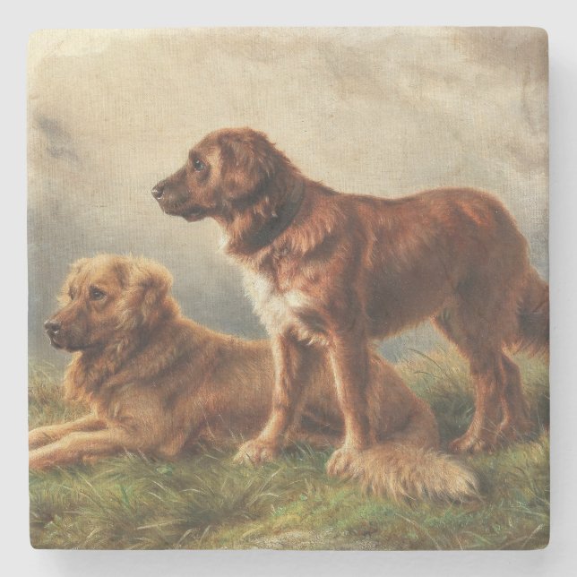 Two Watchful Dogs Stone Coaster (Front)