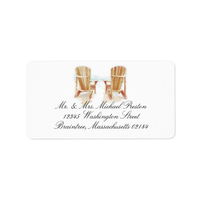 Two Watercolor Adirondack Beach Chairs Label (Front)