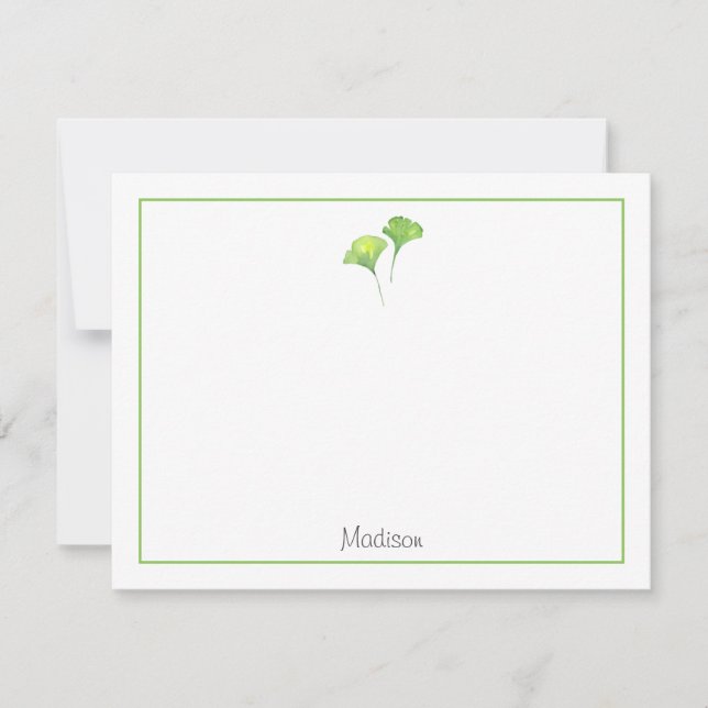 Two Watercolor Gingko Leaves Flat Note Card (Front)