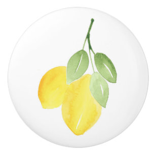 Two Watercolor Lemons Ceramic Knob