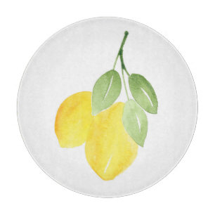 Two Watercolor Lemons   Cutting Board