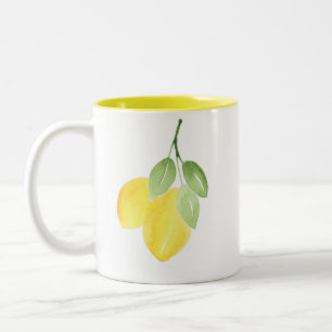 Two Watercolor Lemons Two-Tone Coffee Mug