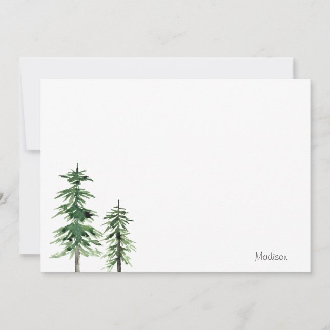 Two Watercolor Pine Trees Card (Front)