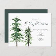 Two Watercolor Pine Trees Invitation