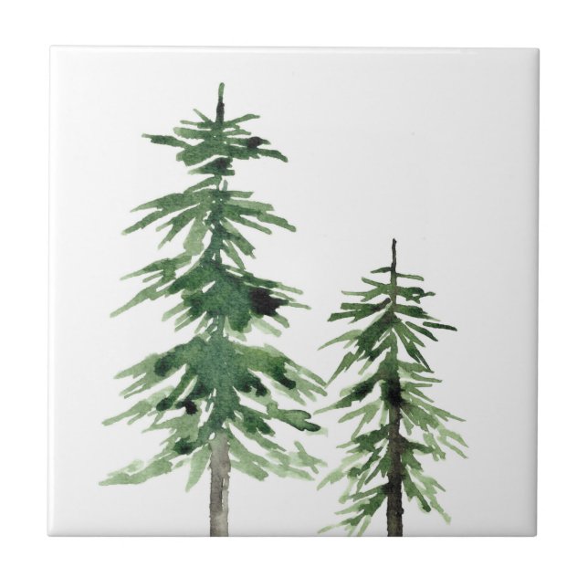 Two Watercolor Pine Trees  Tile (Front)