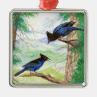 Two Watercolor Stellar Jay Birds Forest Trees