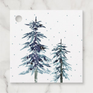 Two Watercolor Winter Pine Trees 2 gift tags