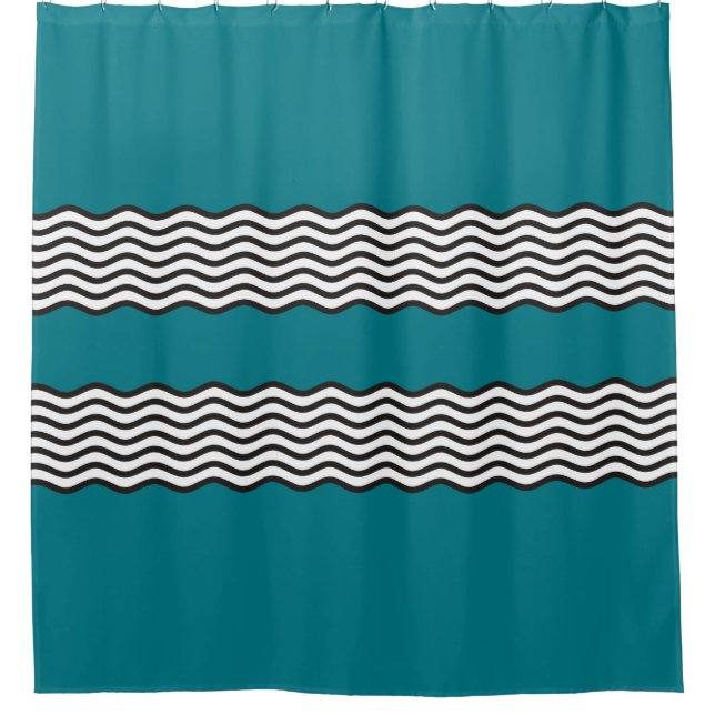 Two Waves Border black & white + your ideas Shower Curtain (Front)