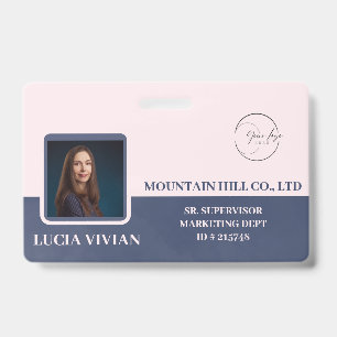 Two Way Colour Style Navy Dry Blue Employee Name ID Badge