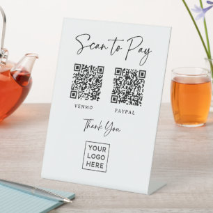 Two Ways to Pay   Elegant Script Scannable QR Code Pedestal Sign