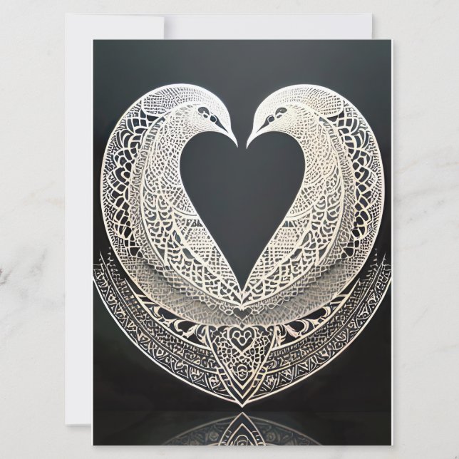 Two wedding doves forming a heart. AI Invitation (Front)