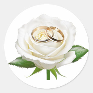 Two wedding rings on a white rose  classic round sticker