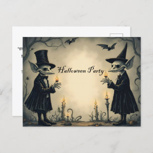 Two Well-Dressed Goblins Halloween Party Invitation Postcard