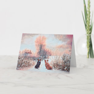 Two Welsh Corgis in Snow Holiday Card