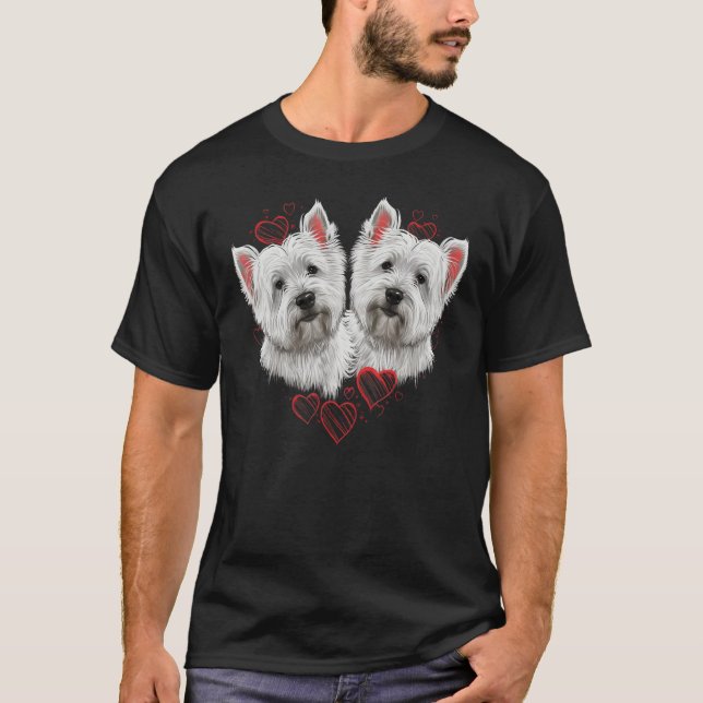 Two West Highland White Terrier Valentines Day Cou T-Shirt (Front)