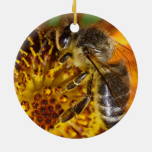 Two Western Honey Bees Ceramic Tree Decoration