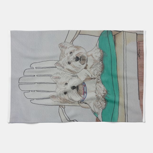 Two Westie Pals Tea Towel (Horizontal)