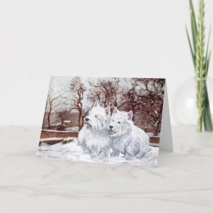 Two Westies in Wintertime Holiday Card