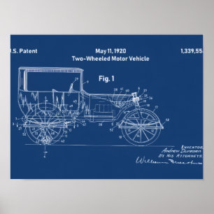 Two-Wheeled Motor Vehicle Patent 1920 Blueprint Po Poster