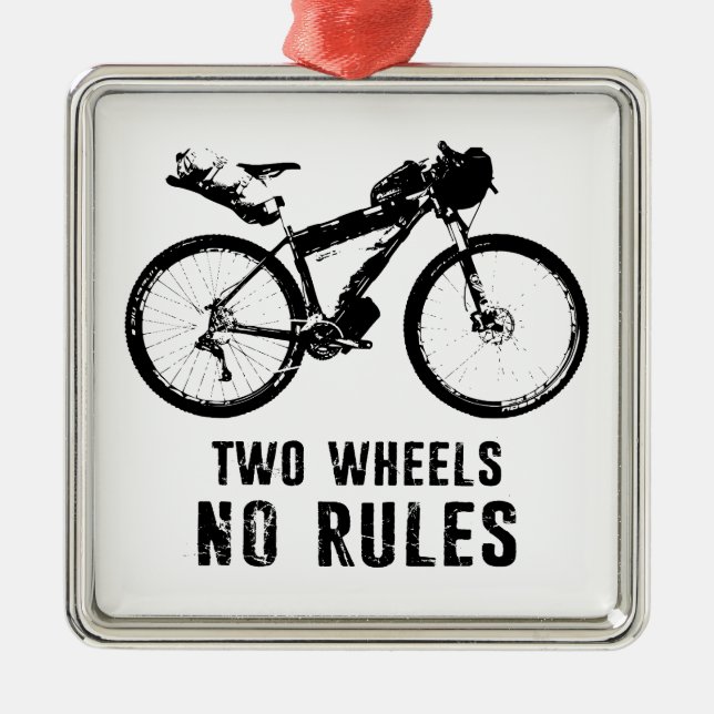 Two Wheels No Rules Bikepacking Metal Tree Decoration (Front)
