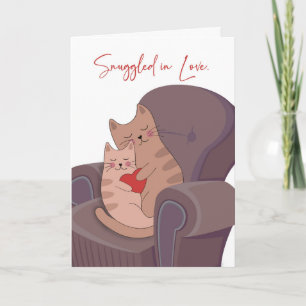 Two Whimsical Cats Snuggled in Love Card