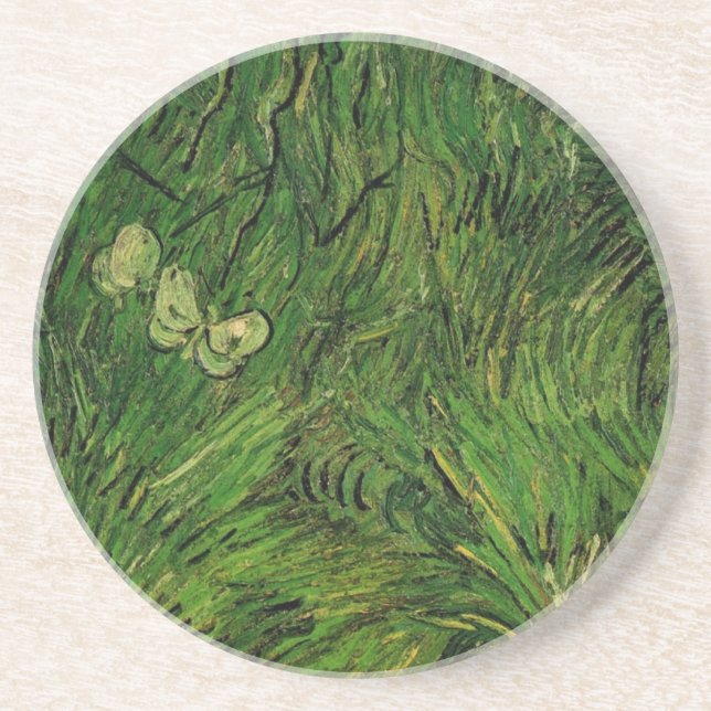 Two White Butterflies by Vincent van Gogh Coaster (Front)
