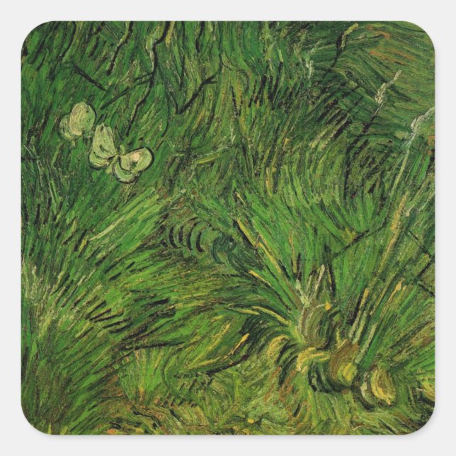 Two White Butterflies by Vincent van Gogh Square Sticker (Front)