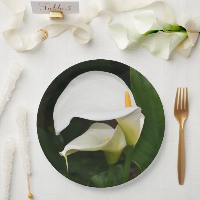 Two White Calla Lilies Floral Paper Plate (Wedding)