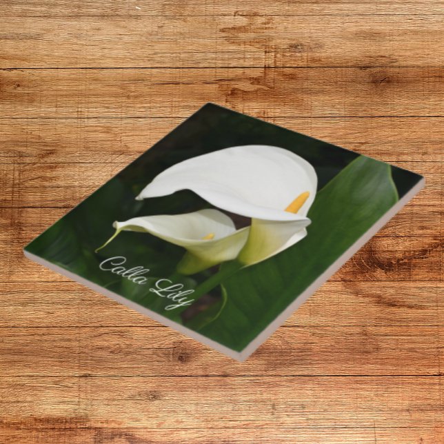 Two White Calla Lilies Floral Tile (In Situ)