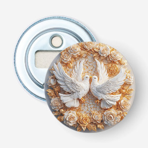 Two White Doves Amidst a Floral Pattern Bottle Opener