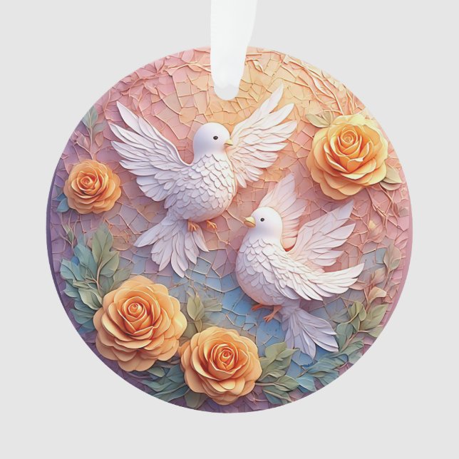 Two White Doves Amidst a Floral Pattern Ornament (Front)