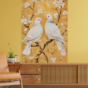  two white doves perched on a branch poster