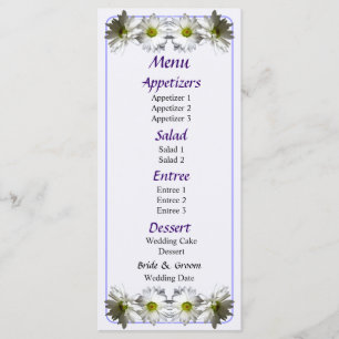 Two White Frilly Daisies Wedding Menu