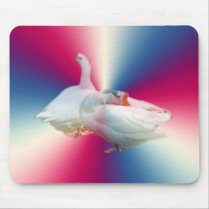 two white geese in fancy backgound. mouse mat