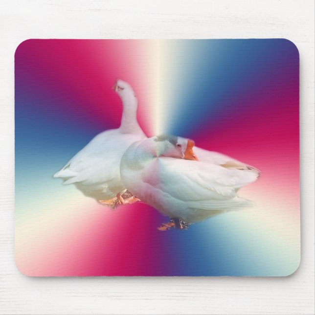 two white geese in fancy backgound. mouse mat (Front)