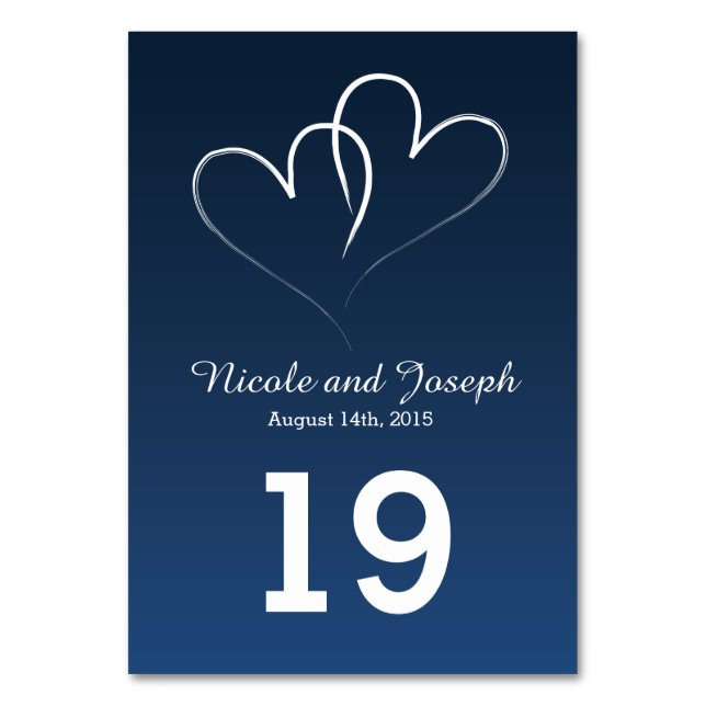 Two White Hearts intertwined Table Number (Front)