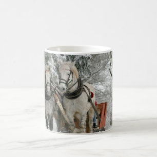 Two White Horse Chariot Snow Forest Coffee Mug