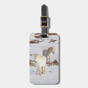 Two White Icelandic Horses Luggage Tag
